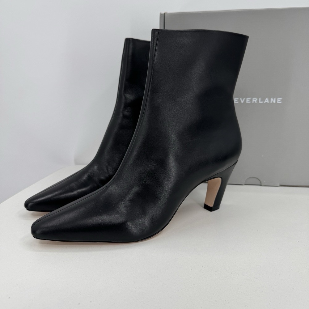 Everlane The Short Banana Heel Boot Black Leather Ankle Zip Pointed Toe 7.5